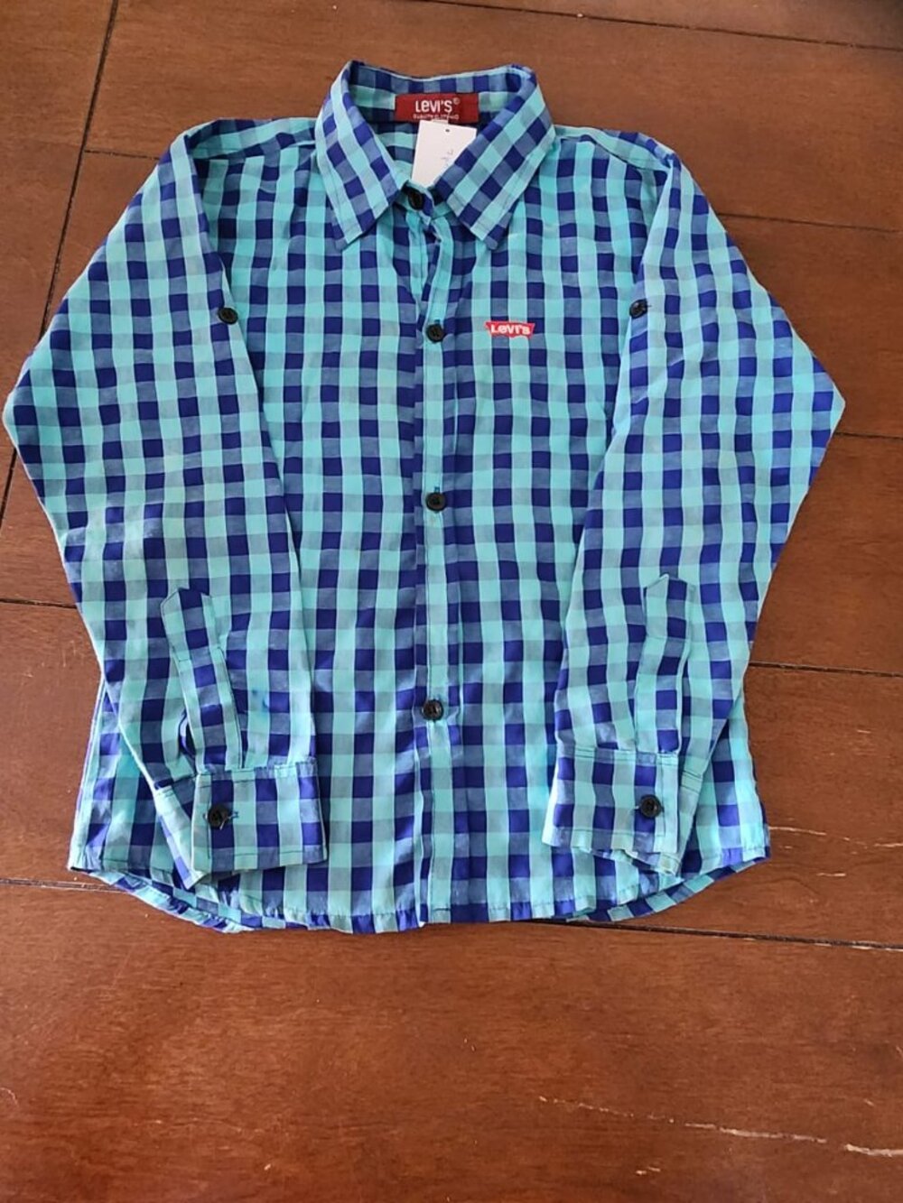 Levi Boy's Green Blue Plaid Button Up Shirt Long Sleeve Casual Shirt